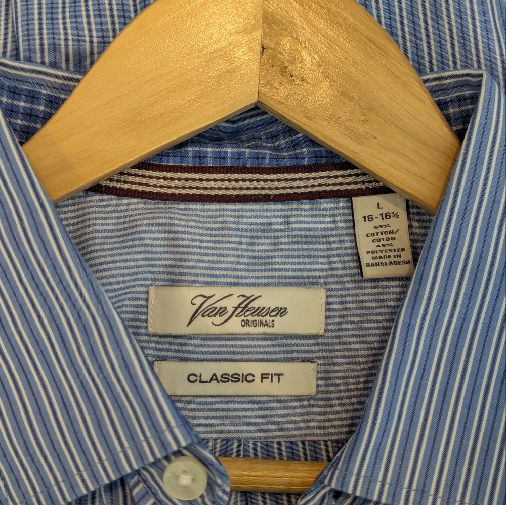 Van Heusen Men's Blue and White Striped Shirt, Size L